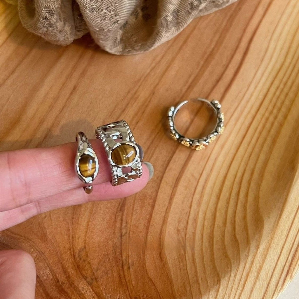Elaborately Crafted Metal Tigers Eye Ring
