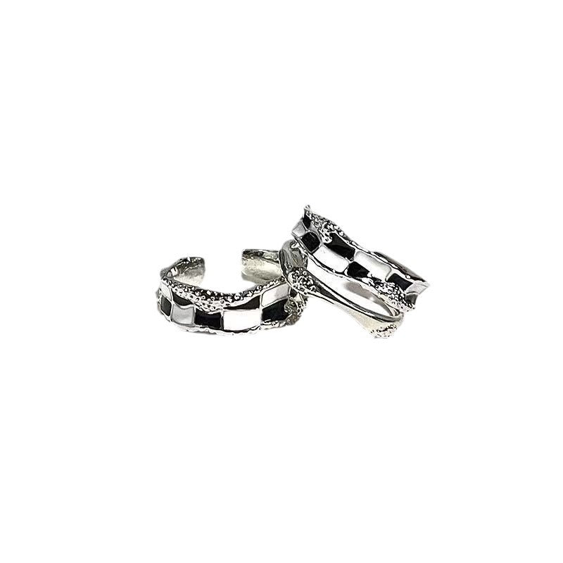 Retro, Edgy Checkerboard Glaze Open Ring For Women New Design Finger Ring Thats Lightweight
